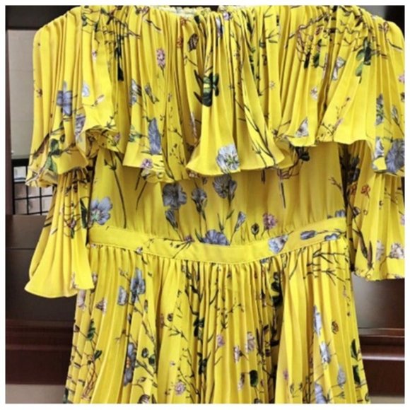Yellow Floral Layered Off The Shoulder Dress Medium Large - Picture 7 of 7